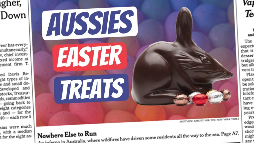 ae 1286, aussie english instagram, aussie english podcast, australian english, Australian podcasts, English as a Second Language, esl podcast, ian smissen, learn english, learn english online course, learn english podcast, learn language podcast, Learning Australian vocabulary through stories, pete smissen, The goss, what is chocolate bilbies, what is chocolate kangaroo, chocolate koala Australia, Australians dont have easter bunnies, easter bilby Australia